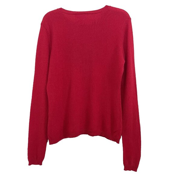 Catherine Malandrino Red Animal Print Leopard Heart 100% Cashmere Sweater Large - Picture 3 of 8